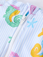 Summer Seahorse Print Girl Long Sleeve Ruffle One Piece Swimsuit