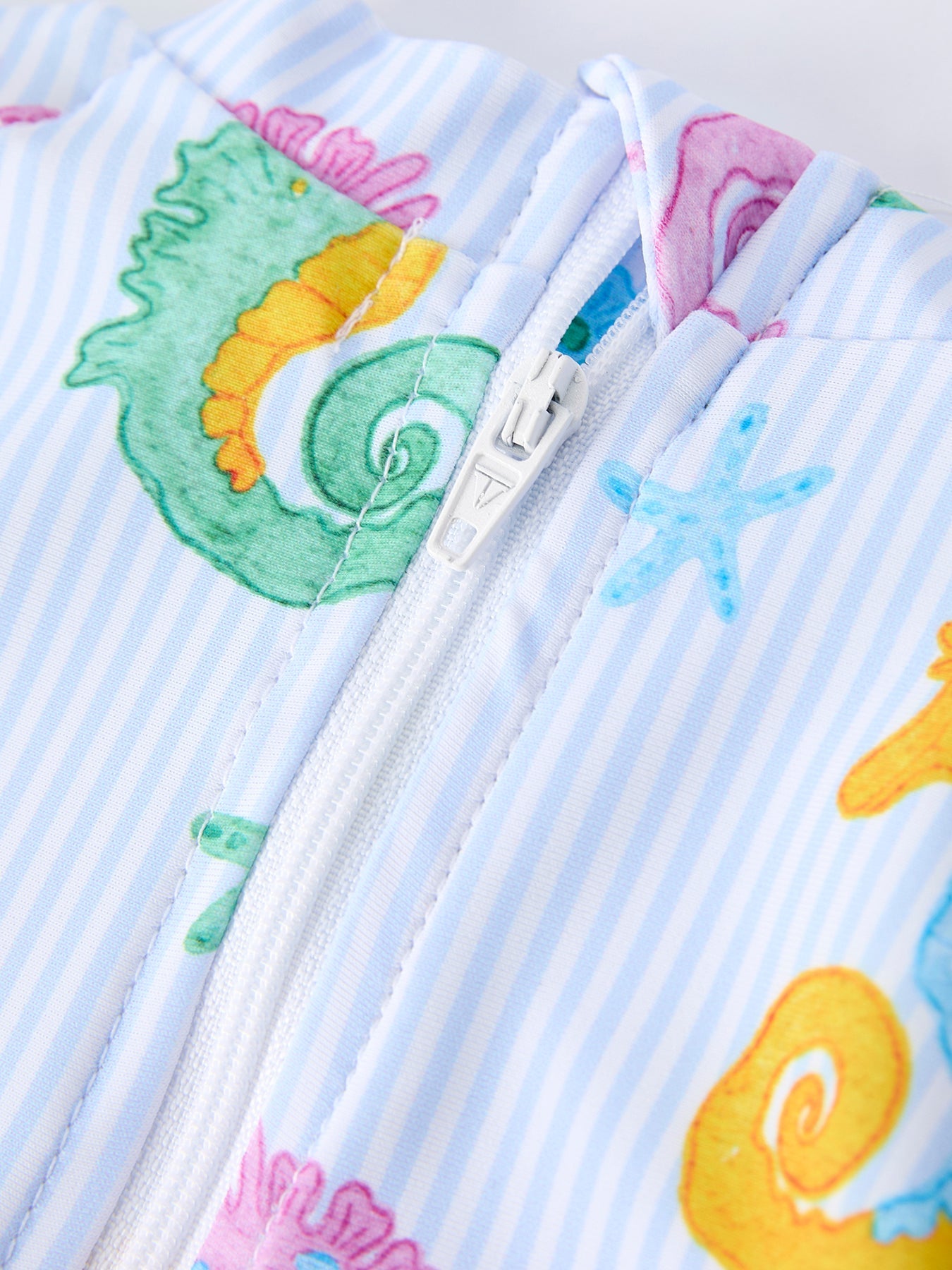Summer Seahorse Print Girl Long Sleeve Ruffle One Piece Swimsuit