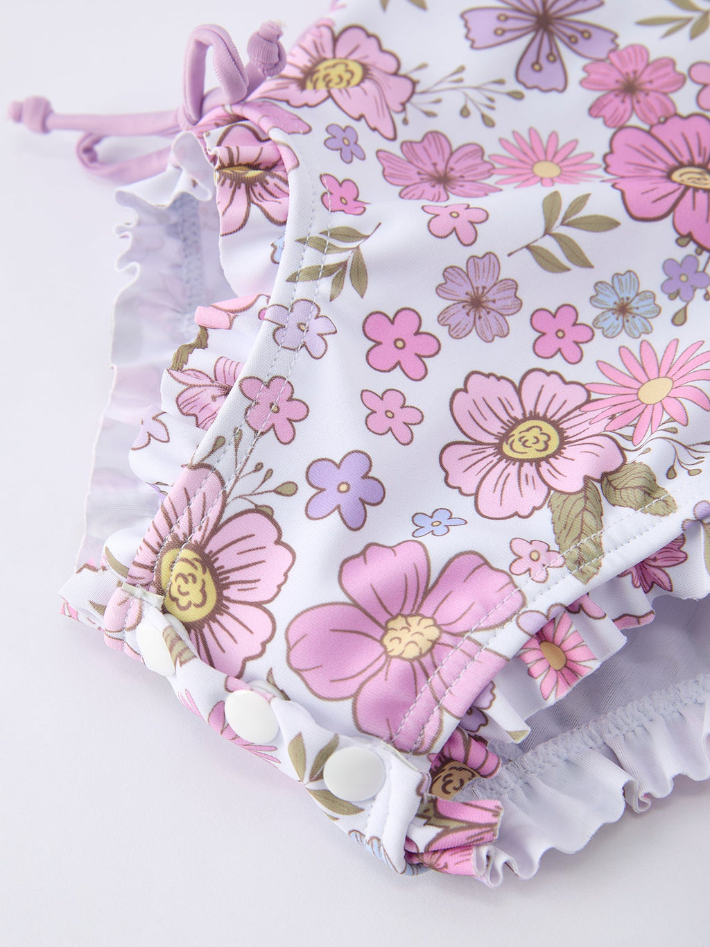 Summer Floral Print Girl Long Sleeve Ruffle One Piece Swimsuit