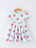 Back to School Apple Plaid Girls Dress Short Sleeve