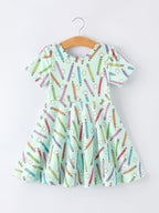 Back to School Pencil Print Girls Dress Short Sleeve