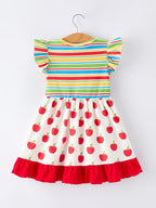 Back to School Apple Stripe Girls Ruffle Dress