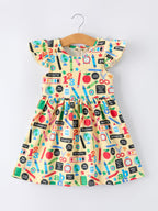 Back to School Alphabet Number Girls Dress Ruffle Sleeve