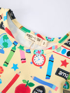 Back to School Alphabet Number Girls Dress Ruffle Sleeve