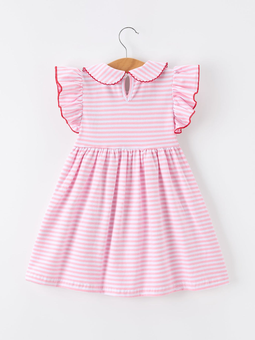 Girls Back To School Apple Applique Twirl Dress Ruffle Petal Collar