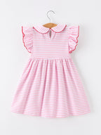 Girls Back To School Apple Applique Twirl Dress Ruffle Petal Collar