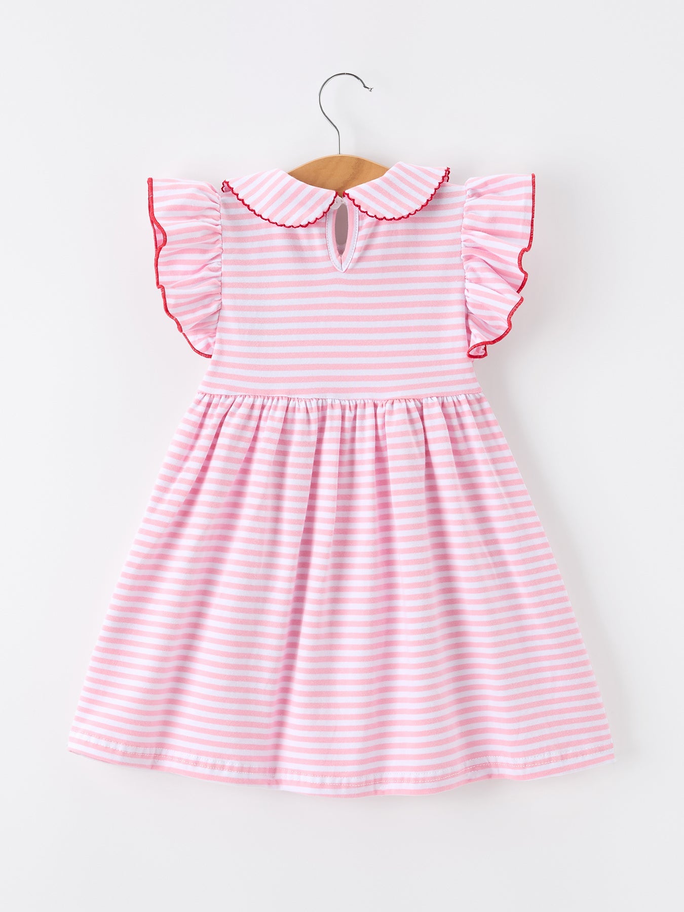 Girls Back To School Apple Applique Twirl Dress Ruffle Petal Collar
