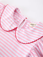 Girls Back To School Apple Applique Twirl Dress Ruffle Petal Collar