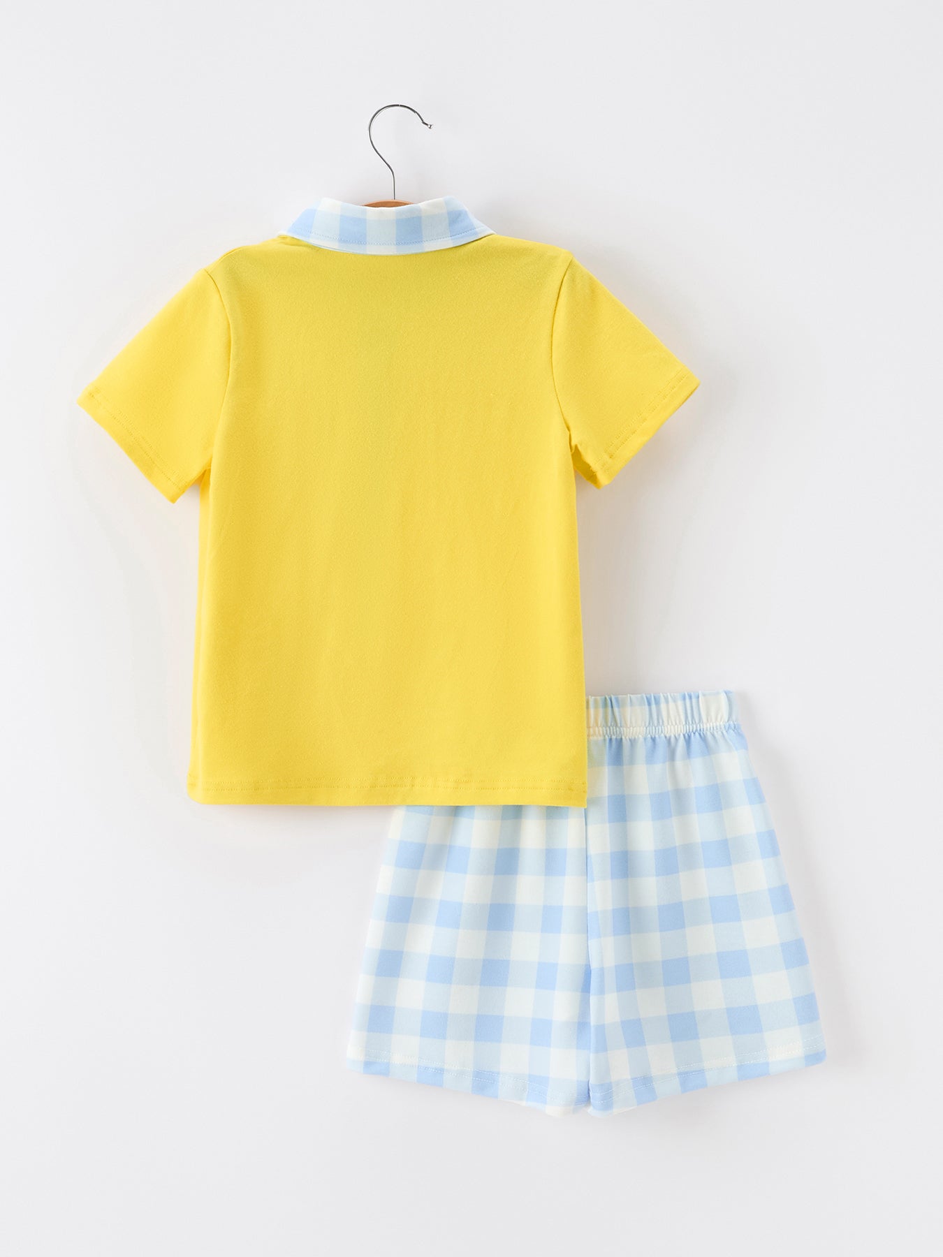 Boys Back To School Pencil Plaid Polo Short Set Embroidery