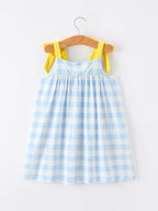 Girls Back To School Pencil Plaid Dress Bow Applique Smocked