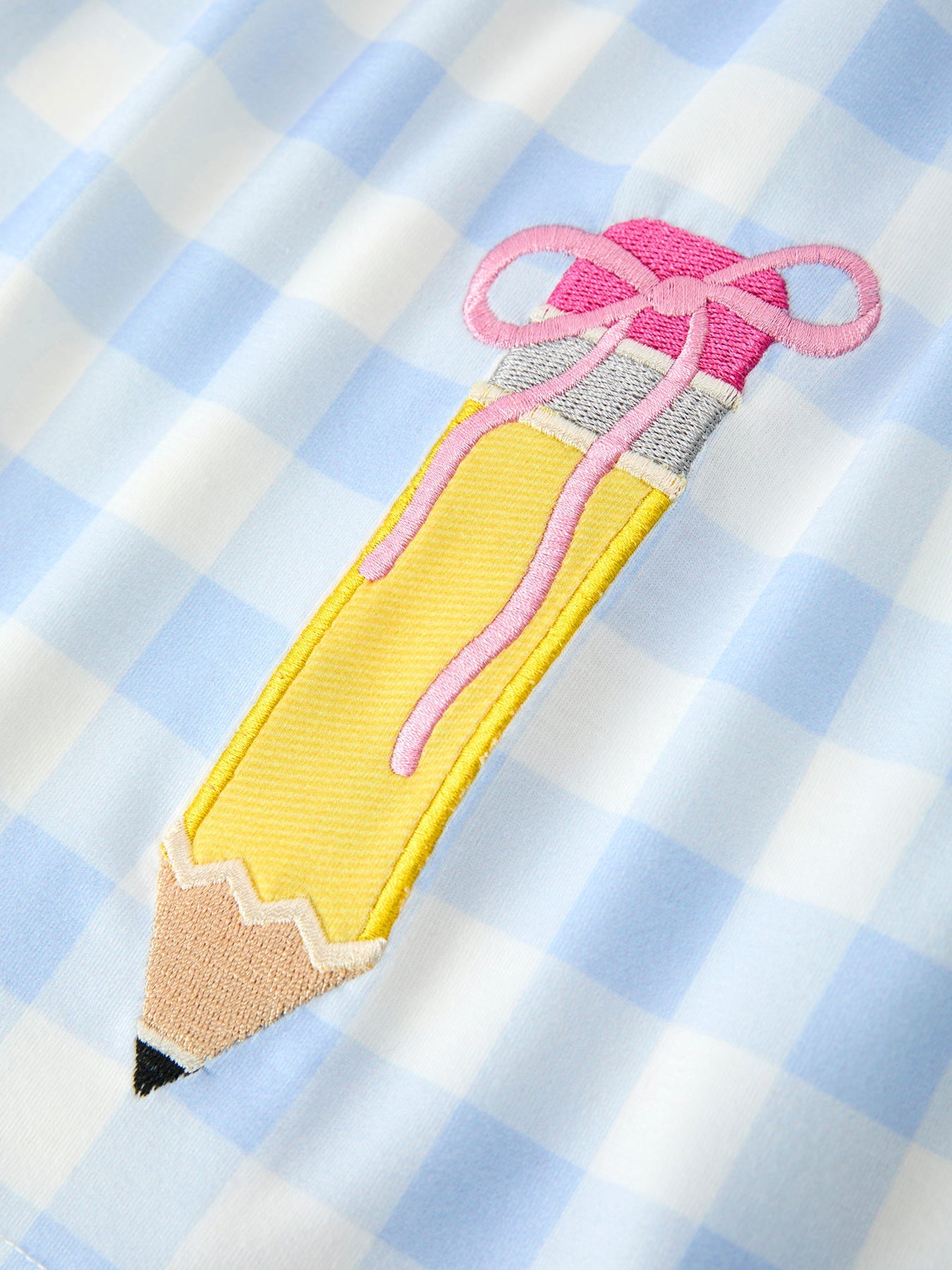 Girls Back To School Pencil Plaid Dress Bow Applique Smocked