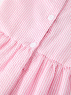 Girls Back To School Bow Twirl Dress Ruffle Applique Pink