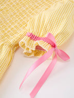 Girls Back To School Pencil Twirl Yellow Dress Bow Applique Smocked