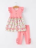 Girls Back To School Apple Pencil Polka Dot Dress Leggings Set
