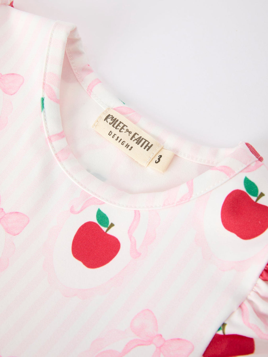 Girls Back To School Apple Bow Pocket Ruffle Top Shorts Set