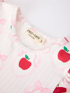 Girls Back To School Apple Bow Pocket Ruffle Top Shorts Set