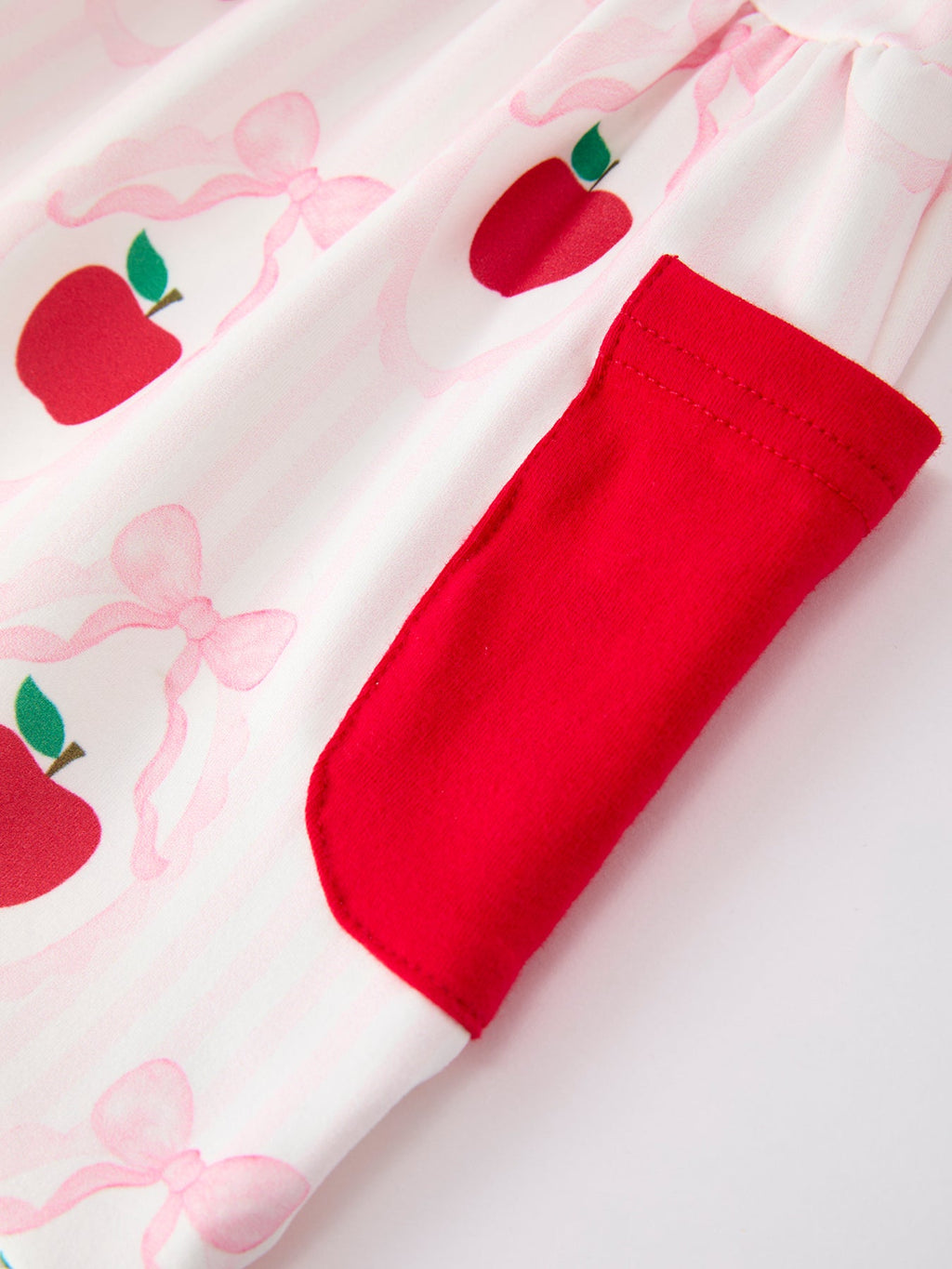 Girls Back To School Apple Bow Pocket Ruffle Top Shorts Set