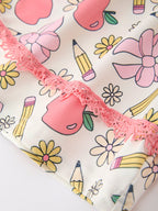 Girls Back To School Apple Pencil Polka Dot Dress Leggings Set