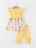 Girls Back To School Rainbow School Bus Ruffle Dress Leggings Set