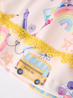Girls Back To School Rainbow School Bus Ruffle Dress Leggings Set