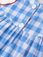 Girls 4th of July Plaid Twirl Dress Bow Embroidery Petals Collar