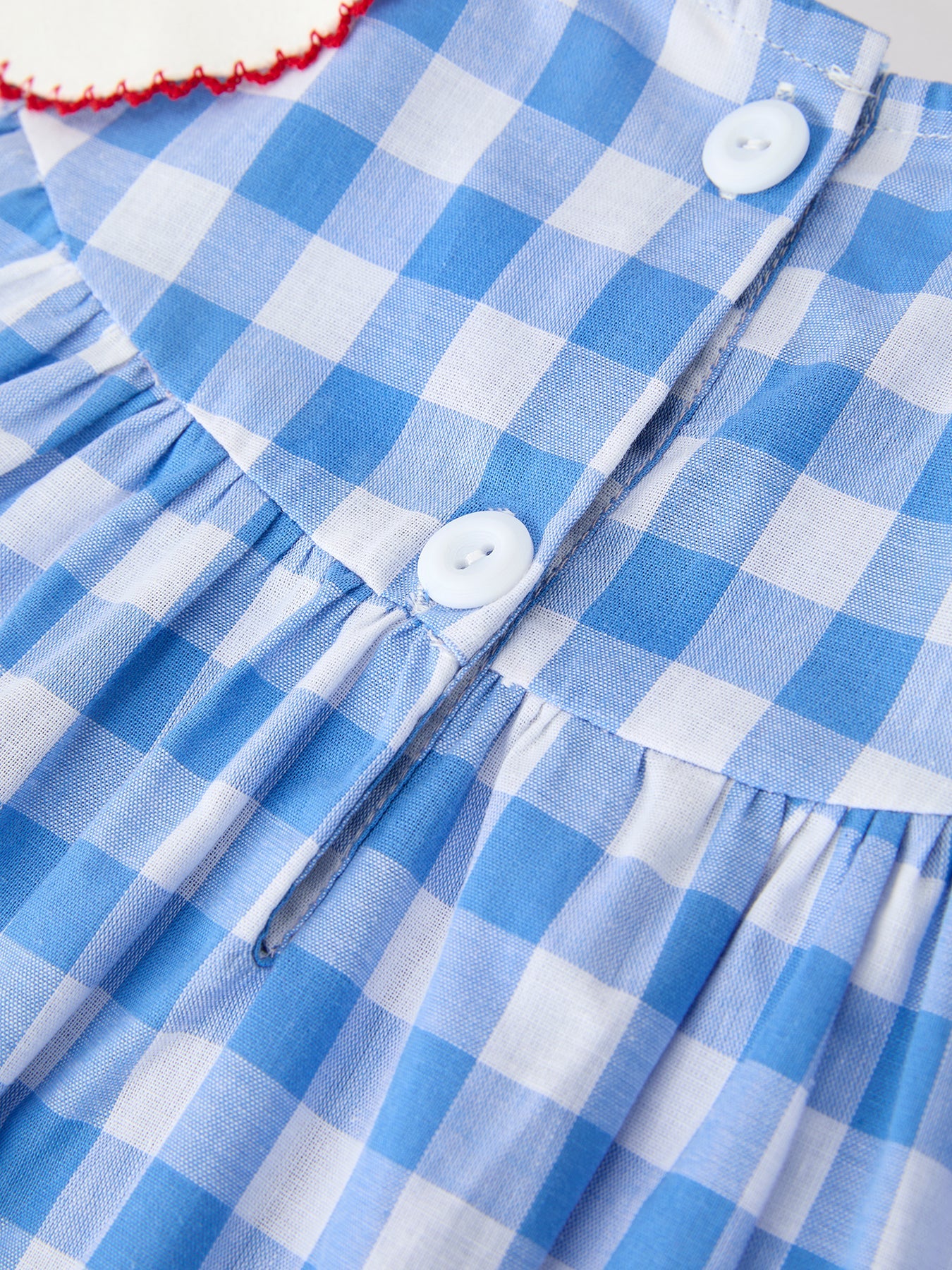 Girls 4th of July Plaid Twirl Dress Bow Embroidery Petals Collar