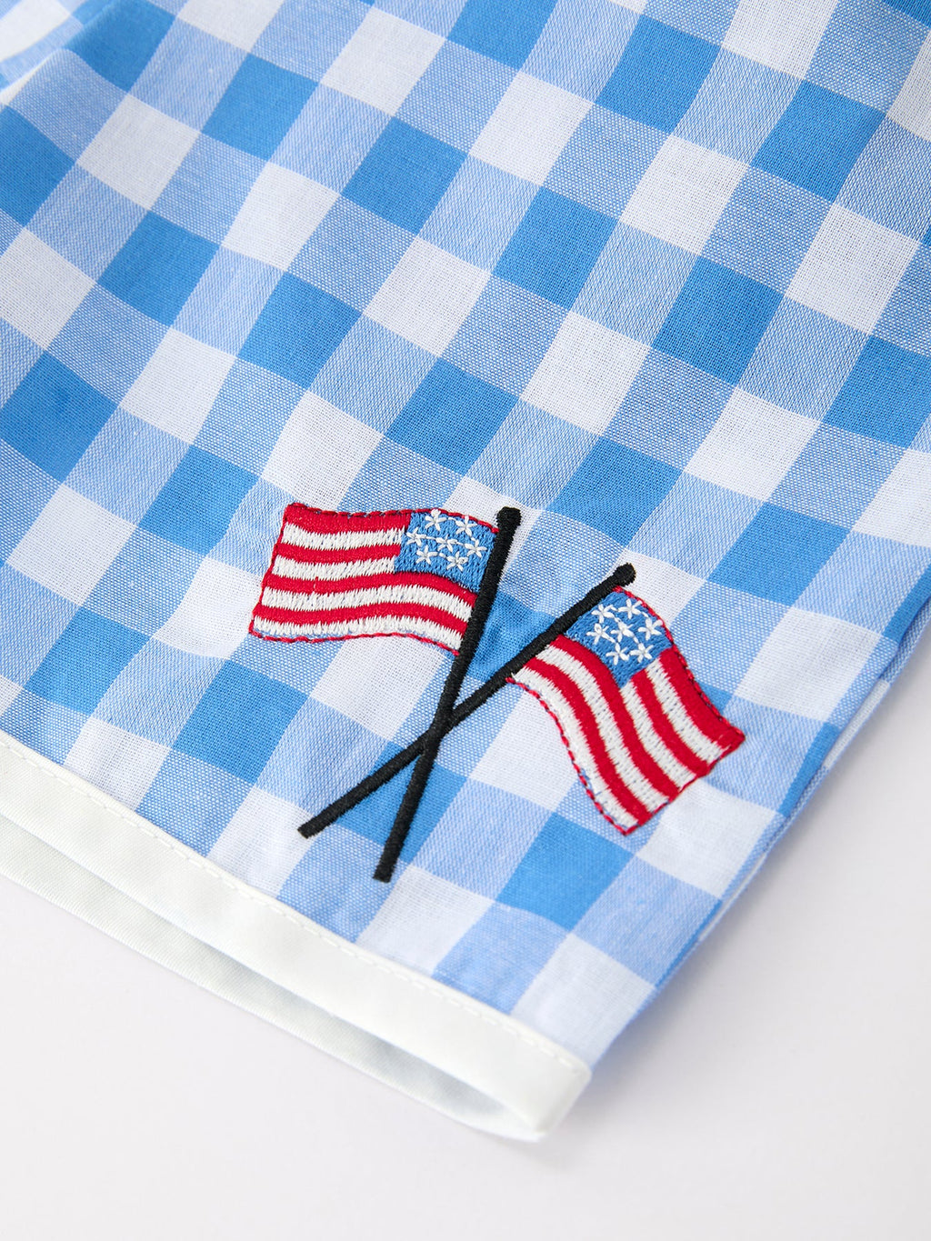 Girls 4th of July Plaid Outfit Set Flag Embroidery Peter Pan Collar