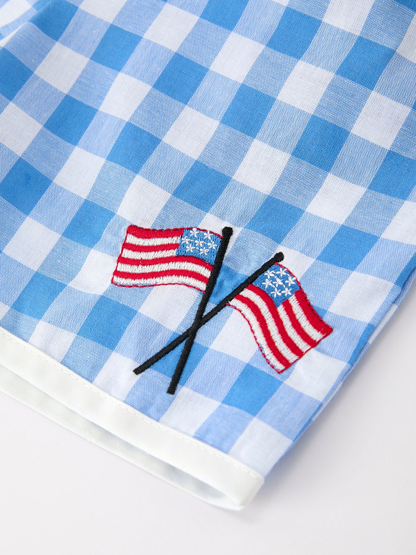 Girls 4th of July Plaid Outfit Set Flag Embroidery Peter Pan Collar