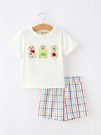 Boys Back To School Dog Plaid Short Set Applique
