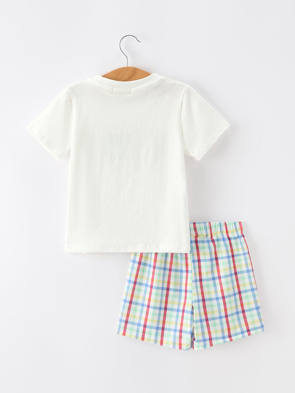 Boys Back To School Dog Plaid Short Set Applique