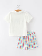 Boys Back To School Dog Plaid Short Set Applique