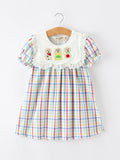 Girls Back To School Dog Plaid Twirl Dress