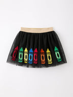 Back To School Crayon Girls Skirt Tulle Applique Skirt