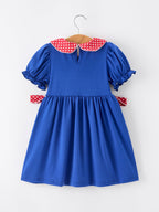Girls Back To School Apple Polka Dot Petals Collar Bow Dress