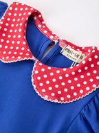 Girls Back To School Apple Polka Dot Petals Collar Bow Dress