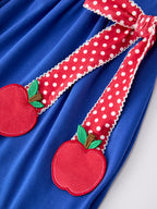Girls Back To School Apple Polka Dot Petals Collar Bow Dress