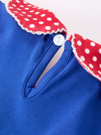 Girls Back To School Apple Polka Dot Petals Collar Bow Dress