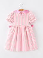 Girls Back To School Pink Plaid Petals Collar Pencil Applique Dress