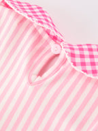 Girls Back To School Pink Plaid Petals Collar Pencil Applique Dress