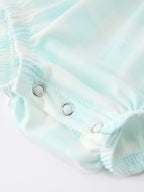 Spring Plaid Bow Girls Romper Smocked Petals Collar Puff Sleeve