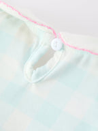 Spring Plaid Bow Girls Romper Smocked Petals Collar Puff Sleeve