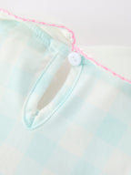 Spring Plaid Bow Girls Dress Smocked Petals Collar Puff Sleeve