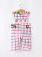4th of July Plaid Boys Romper Smocked Flag Button Strap