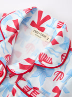 4th of July Bow Girls Pajama Set Short Sleeve Ruffle Shorts