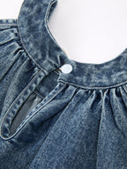 Girls Denim Ruffle Trim A-Line Dress