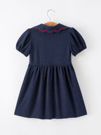 Back to School Apple Applique Girls Dress Petals Collar