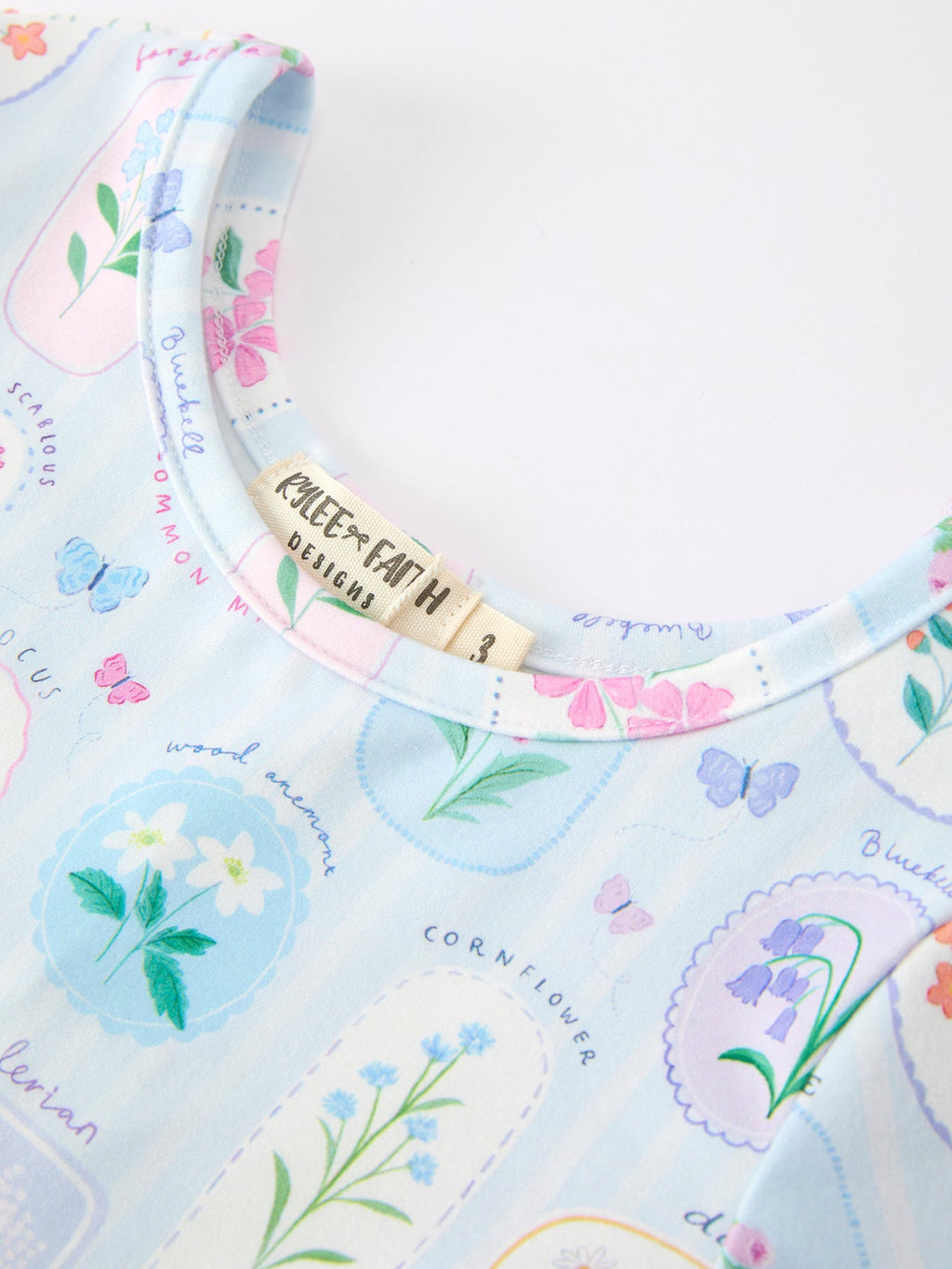 Summer Floral Botanical Girls Dress Blue Short Sleeve