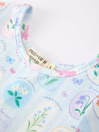 Summer Floral Botanical Girls Dress Blue Short Sleeve