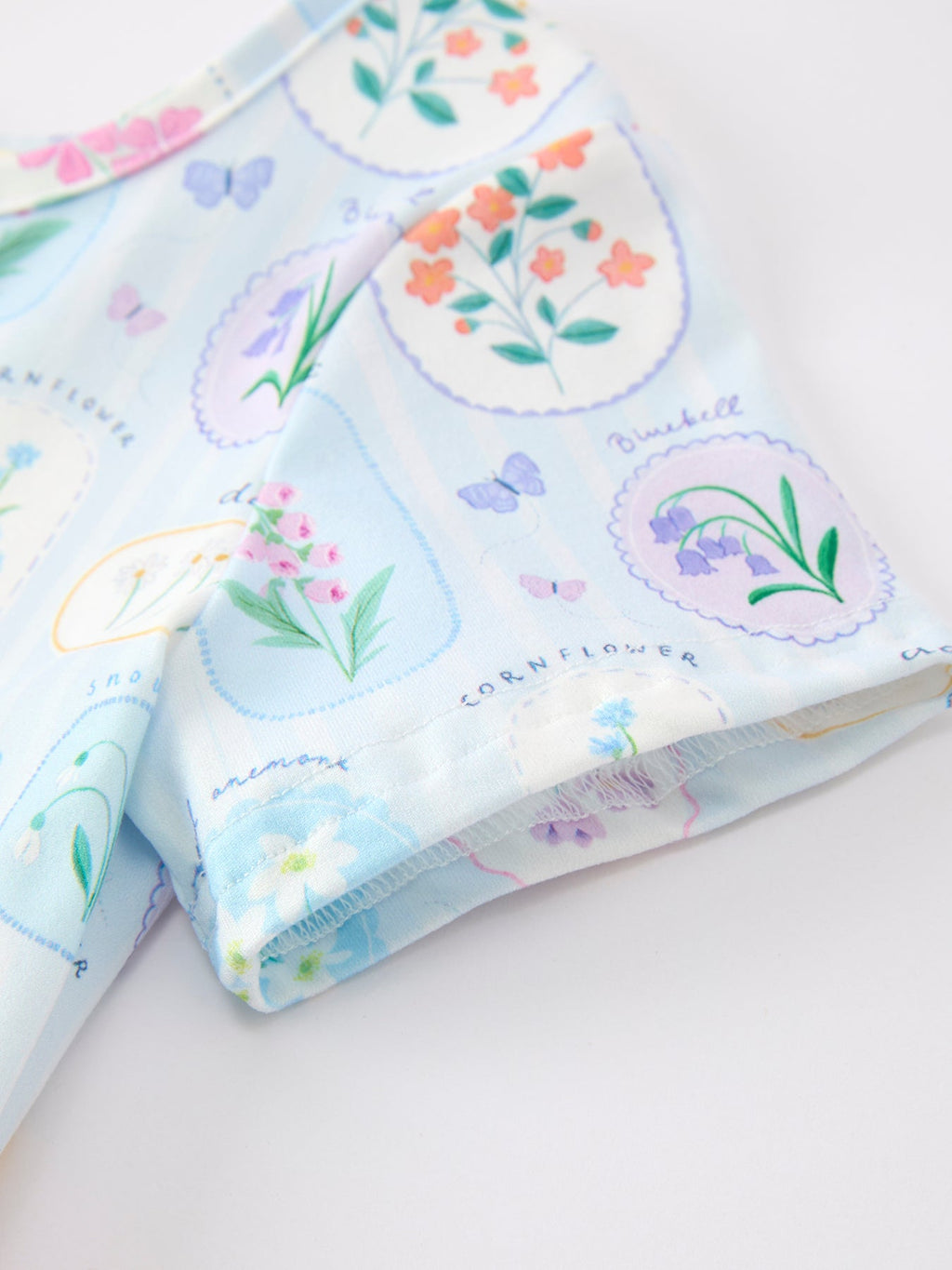Summer Floral Botanical Girls Dress Blue Short Sleeve