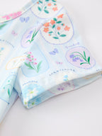 Summer Floral Botanical Girls Dress Blue Short Sleeve